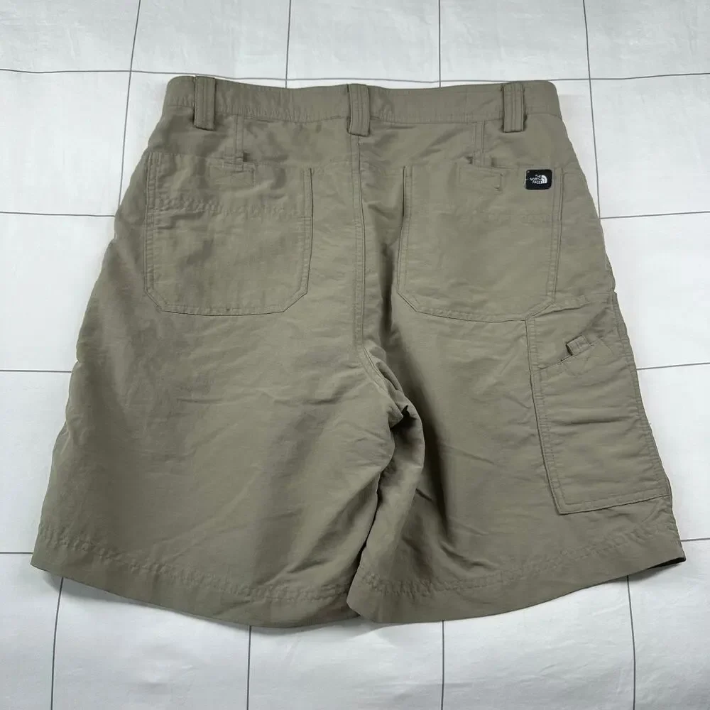 The North Face Shorts Mens 32 Tan Nylon Hiking Outdoor Logo Pockets Trail Camp